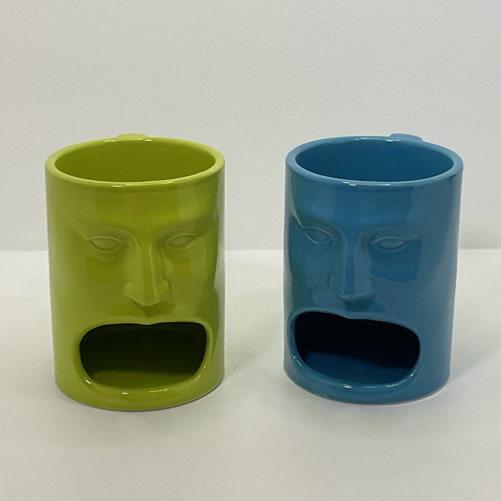 Ceramic Face Planters - Green and Blue